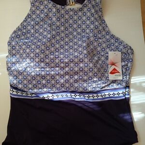 Lands' End Blue and White One Piece Swimsuit